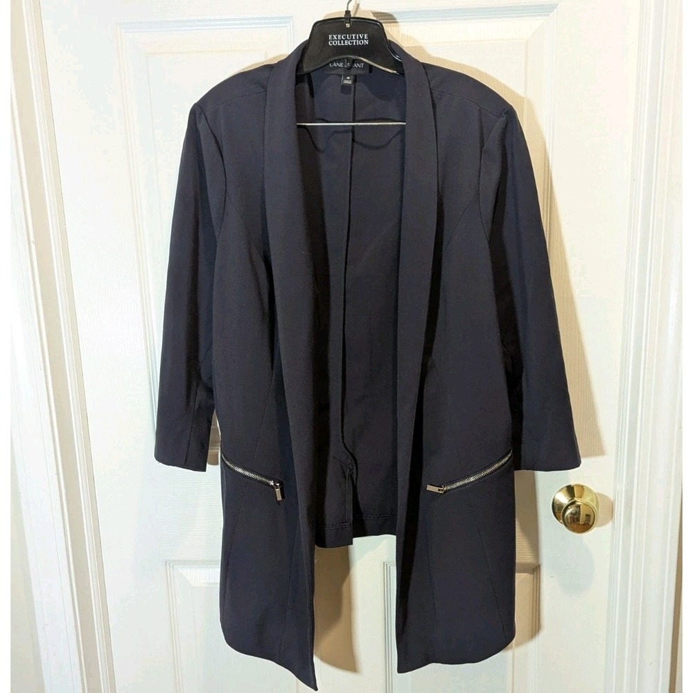 Quiet Luxury Open Front Longline Blazer Navy Lane‎ Bryant Plus Size 18
